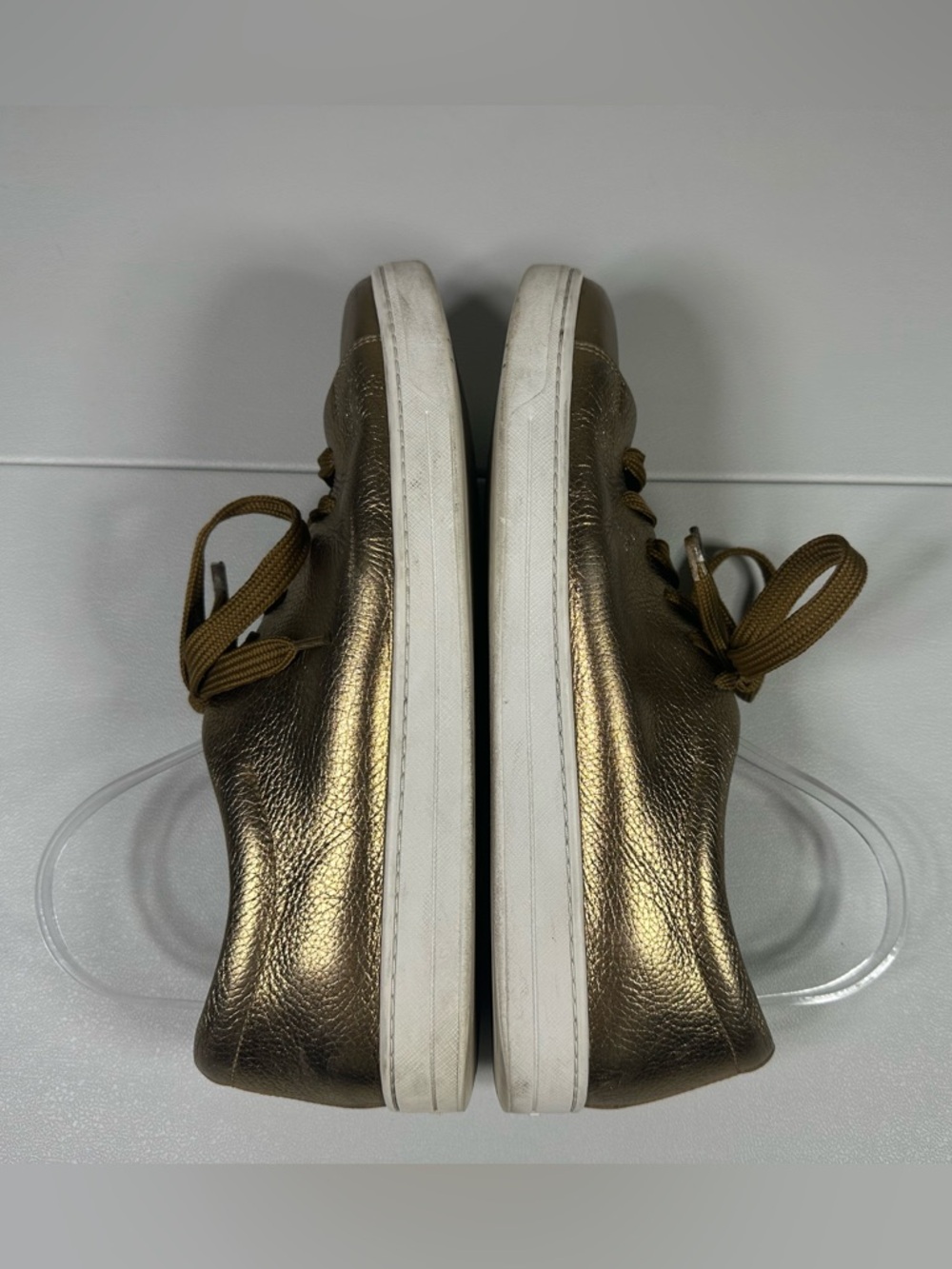 Prada Metallic Gold Buffalo Leather Sneakers - Picture 9 of 16
